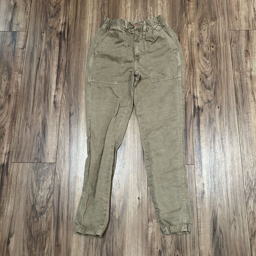 Amo Army Drapey Pants Women 23 Khaki Brown Linen Blend Military